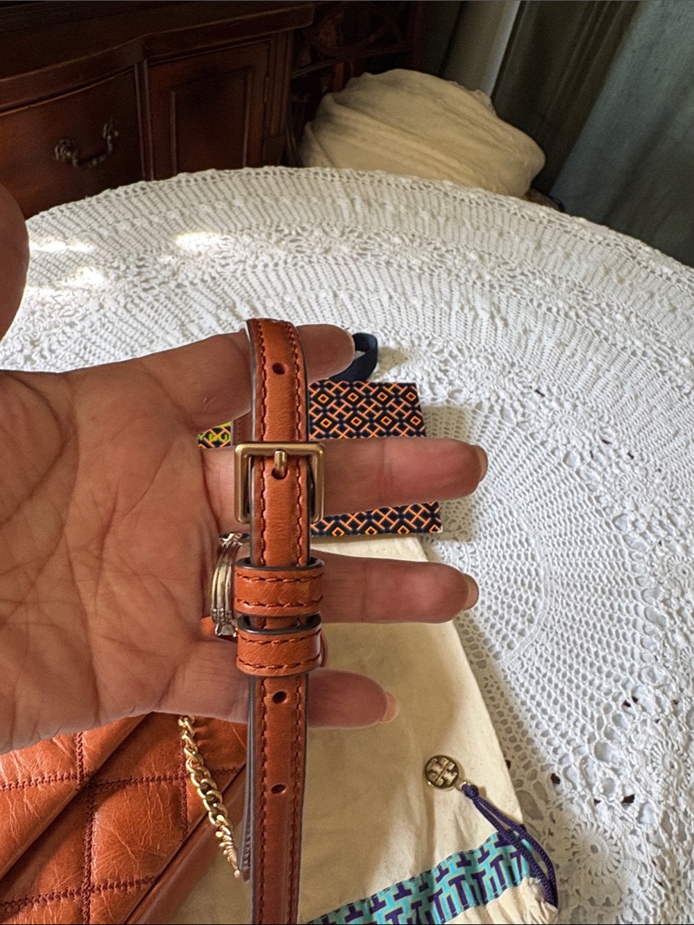 Tory Burch Quilted Leather Chain Crossbody - Chestnut Brown with Gold Hardware - Picture 6 of 7